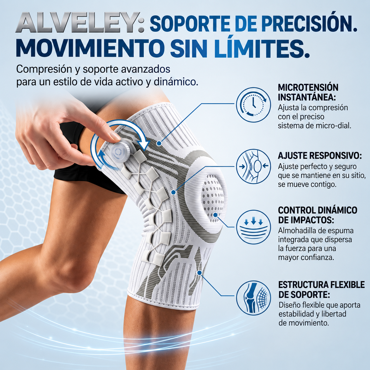 Alveley - Knee brace with lateral adjustment dial