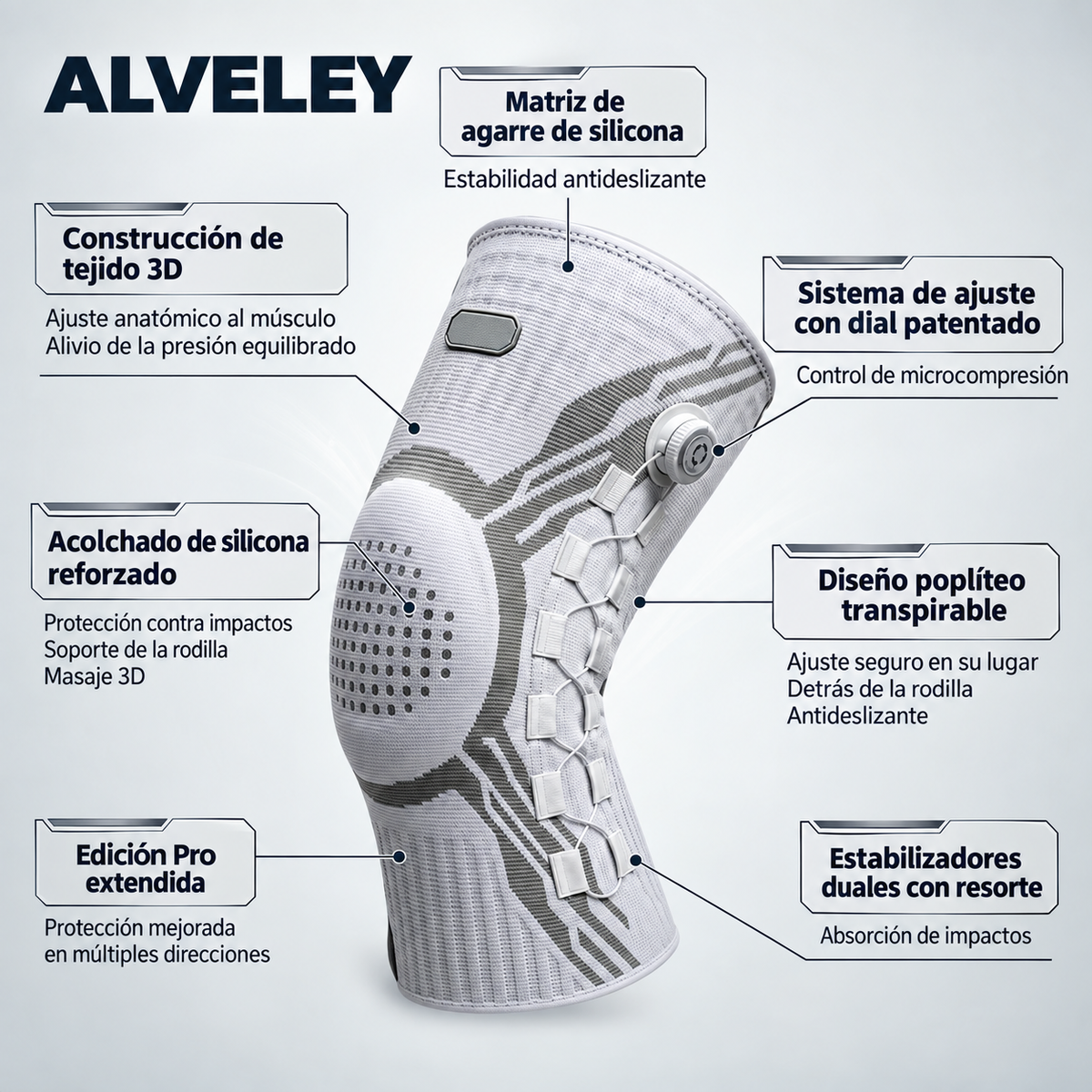 Alveley - Knee brace with lateral adjustment dial